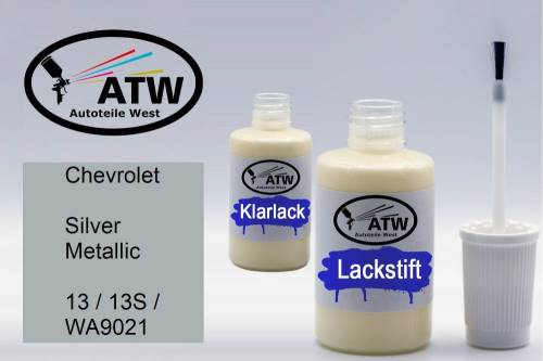 Chevrolet, Silver Metallic, 13 / 13S / WA9021: 20ml Lackstift + 20ml Klarlack - Set, von ATW Autoteile West.